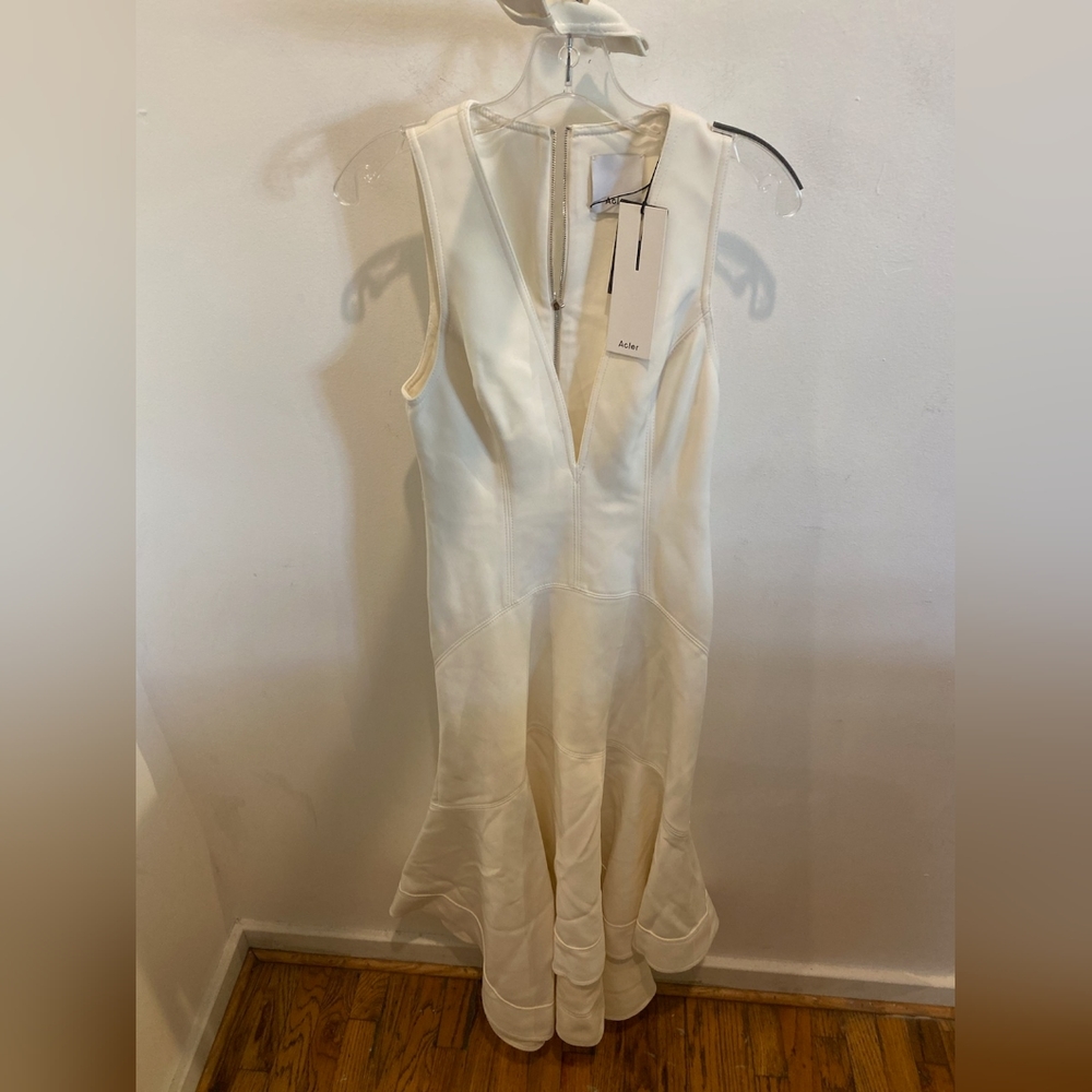 Acler Ivory Cream Midi Dress with Flounced Hem